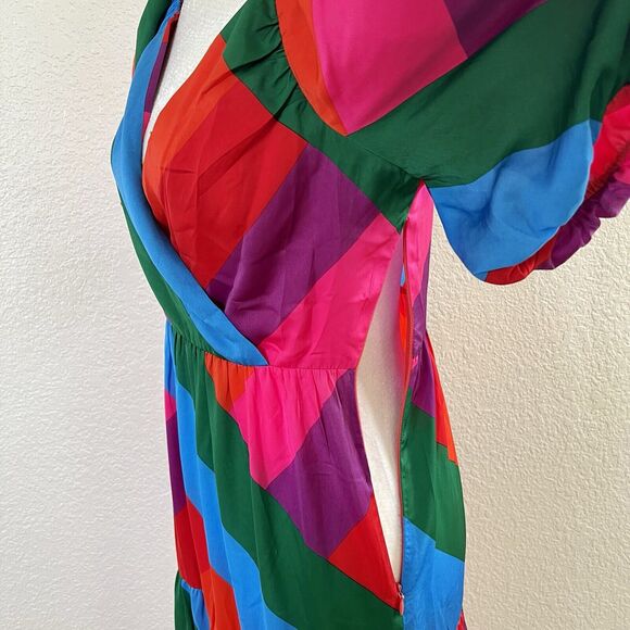 Skies are Blue Iliana Tiered Pink Colorful Maxi Dress Size Small Puffy Sleeve - Picture 11 of 16